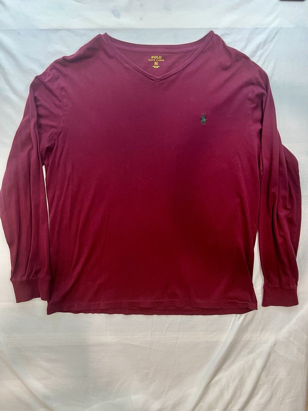 Polo Ralph Lauren Long Sleeve V-Neck Shirt Classic Fit Maroon Men’s XL